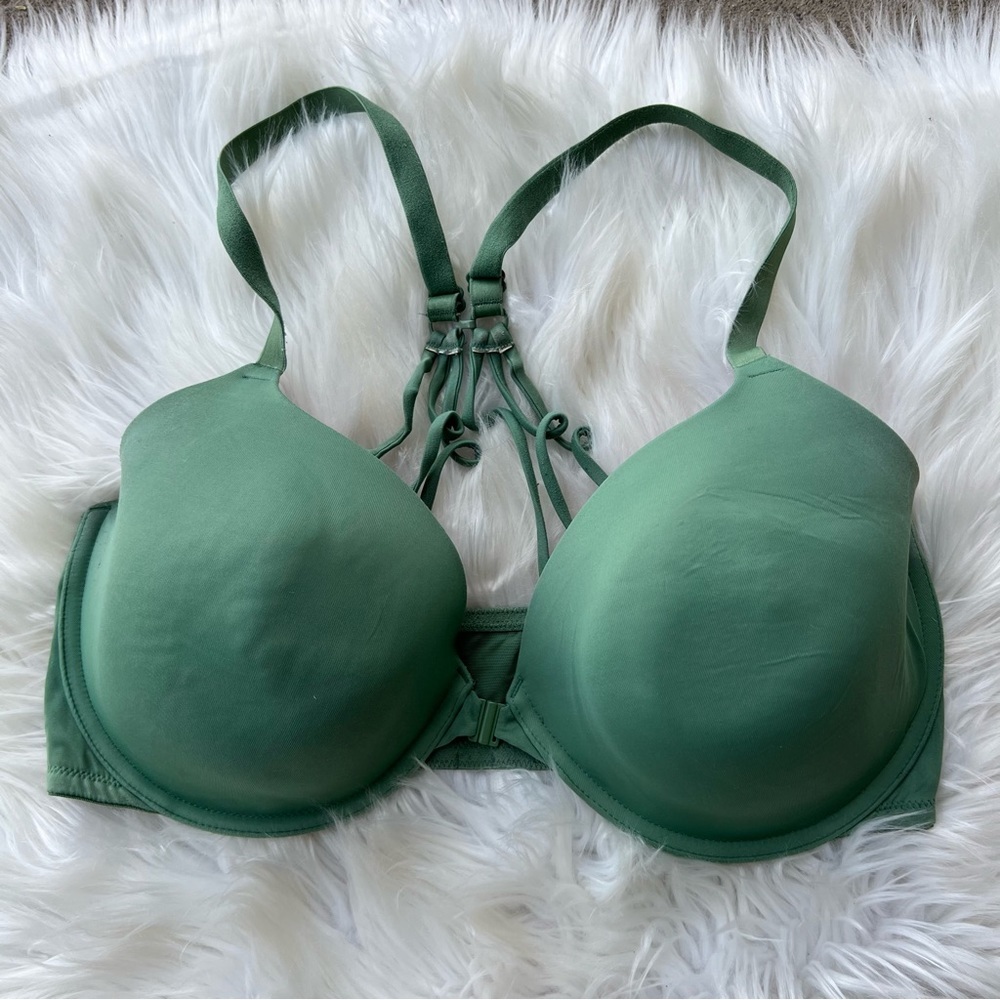 Victoria’s Secret PINK Sage Green Racerback Strappy Front Clasp Bra